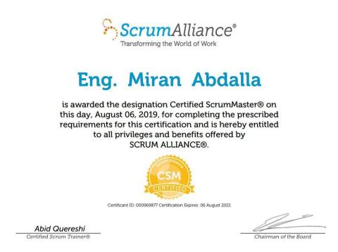 Certificate from Scrum alliance as Scrum master 